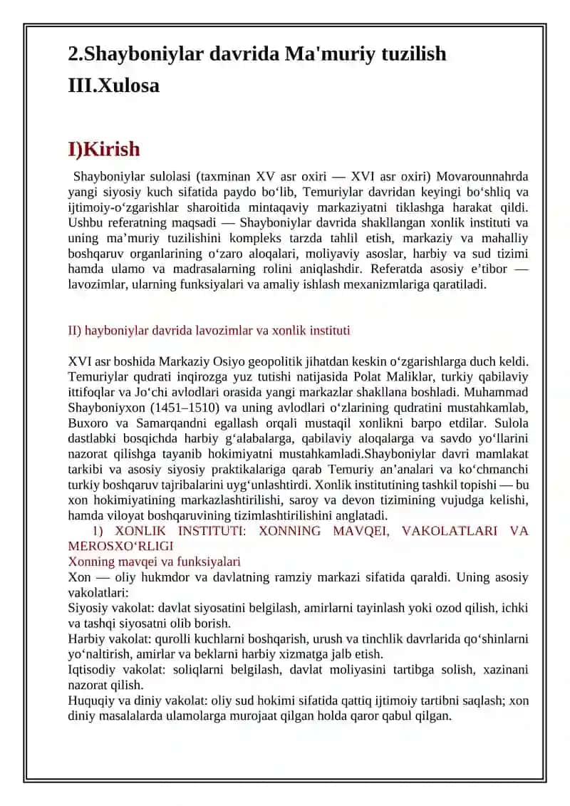 Shayboniylar davrida xonlik instituti va ma'muriy tuzilishi 2