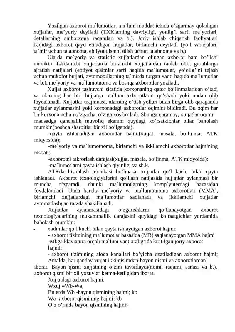 9-Маъруза. Texnik tizimlarni axborot bilan ta`minlash va ularni boshqarishda qo’llaniladigan hujjatlar va hujjatlarni yuritish 2