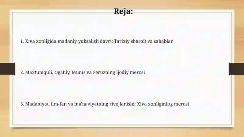 Xiva xonligida madaniy yuksalish davri 2