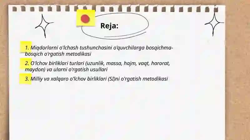 Miqdorlarni o'lchash, o'lchov birliklarining turlari orasidagi bog'liqliklar va ular ustida amallar bajarishga o'rgatish metodikasi 2