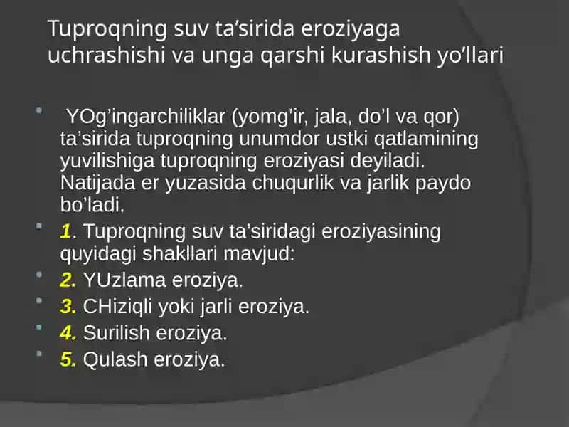 Yerresurslarini eroziyadan himoya qilish choralarini o'rgatish 2