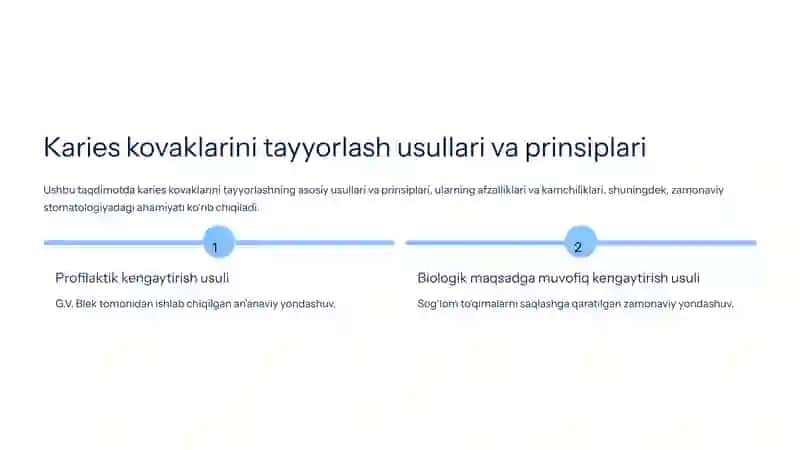 Karies kovaklarini tayyorlash usullari va prinsiplari 2