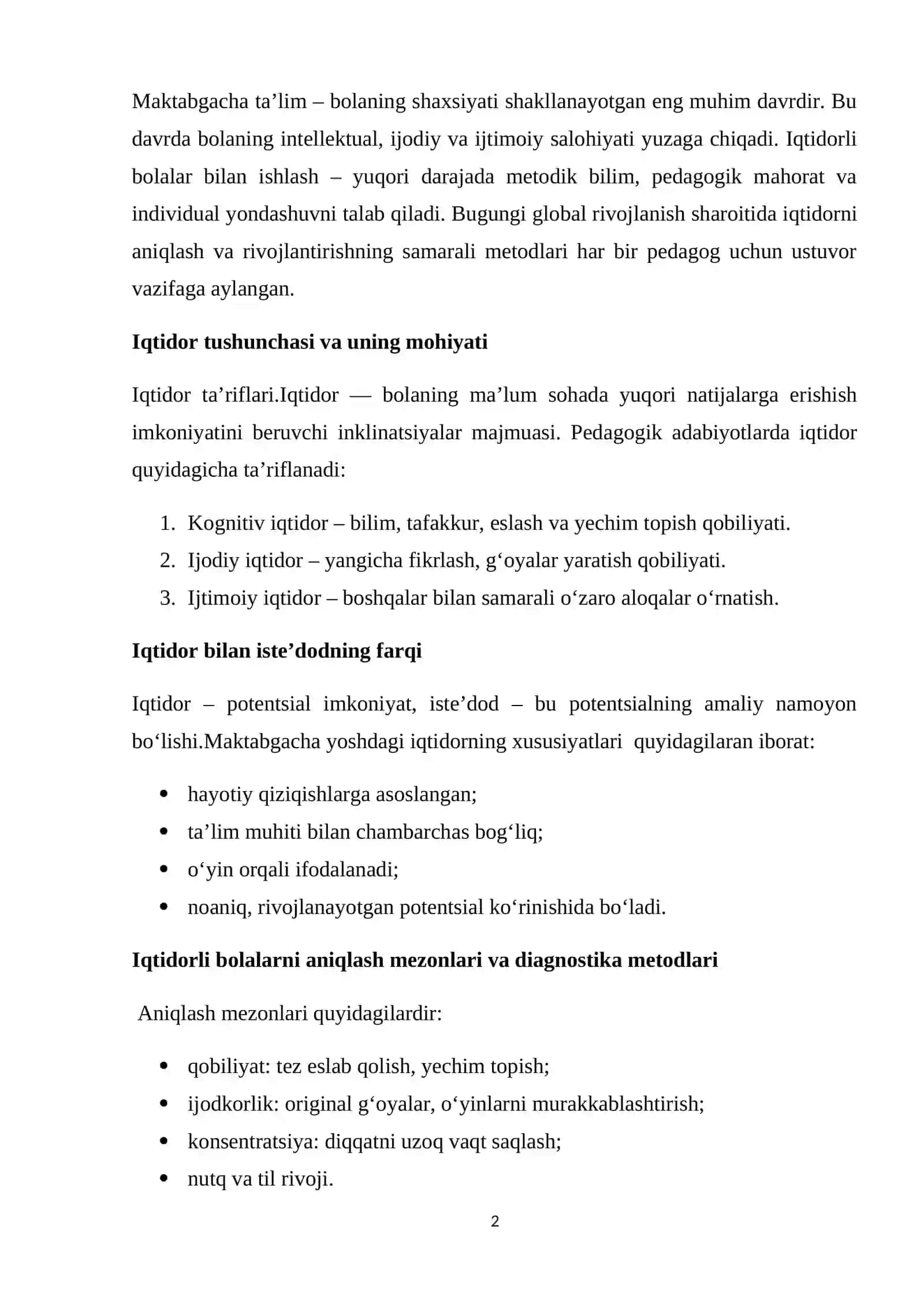 MAKTABGACHA TA’LIM TASHKILOTIDA IQTIDORLI BOLALAR BILAN ISHLASH METODIKASI 2