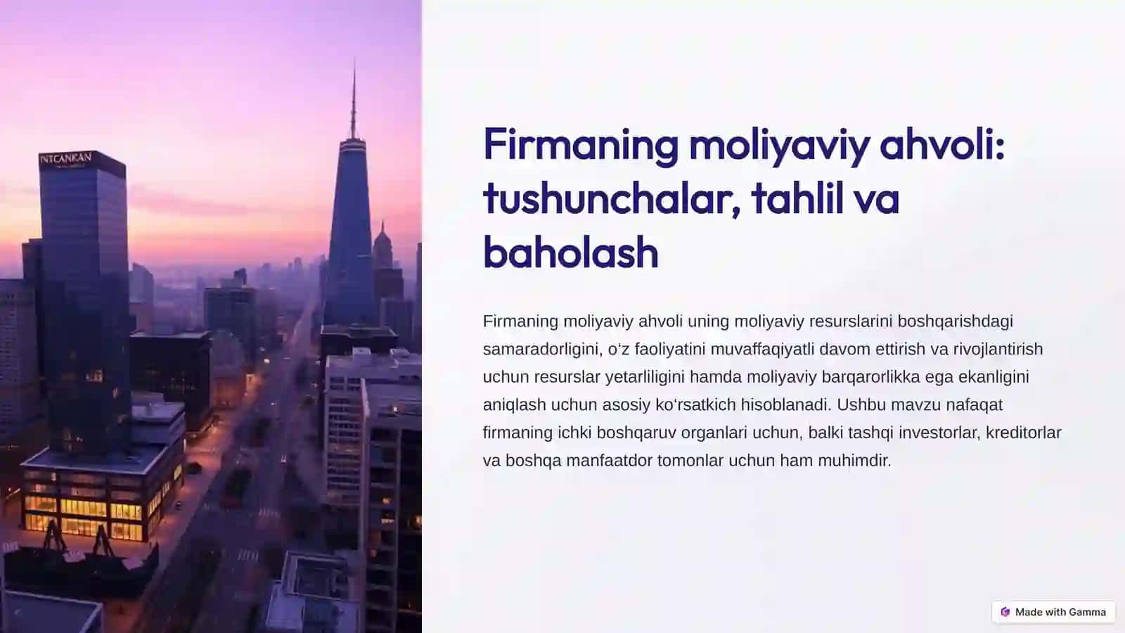 Firmaning moliyaviy ahvoli: tushunchalar, tahlil va baholash 2