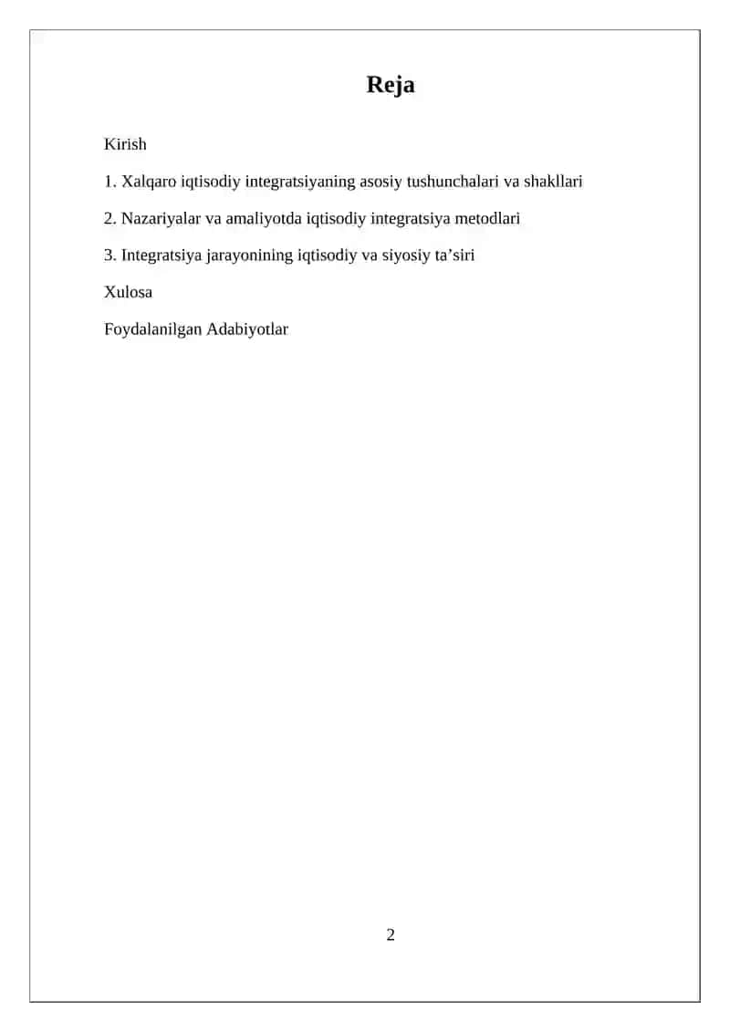 Xalqaro Iqtisodiy Integratsiya 2