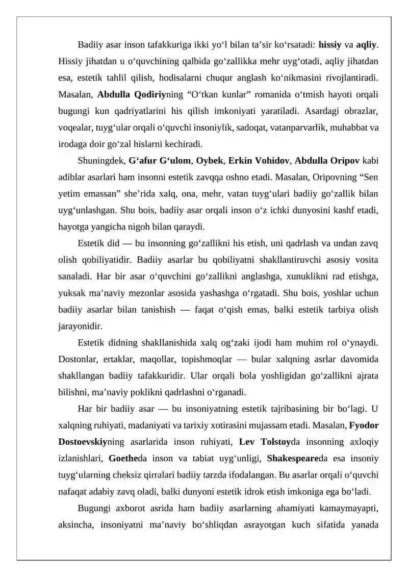 DUNYONI ESTETIK IDROK ETISHDA BADIIY ASARLARNING AHAMIYATI 2