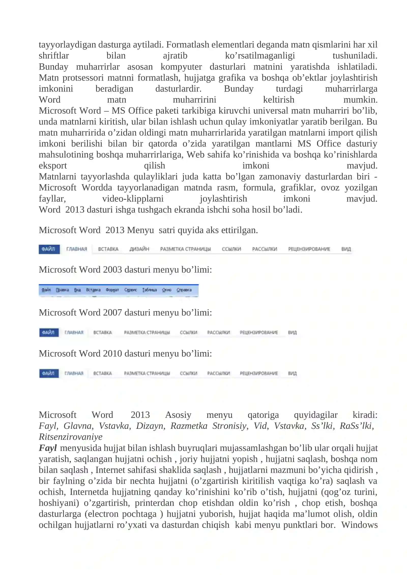 WORD 2016 MATN TAXRIRLAGICHNING “DIZAYN”  MENYUSI BO’LIMLARI VA ULARNING VAZIFALARI 2