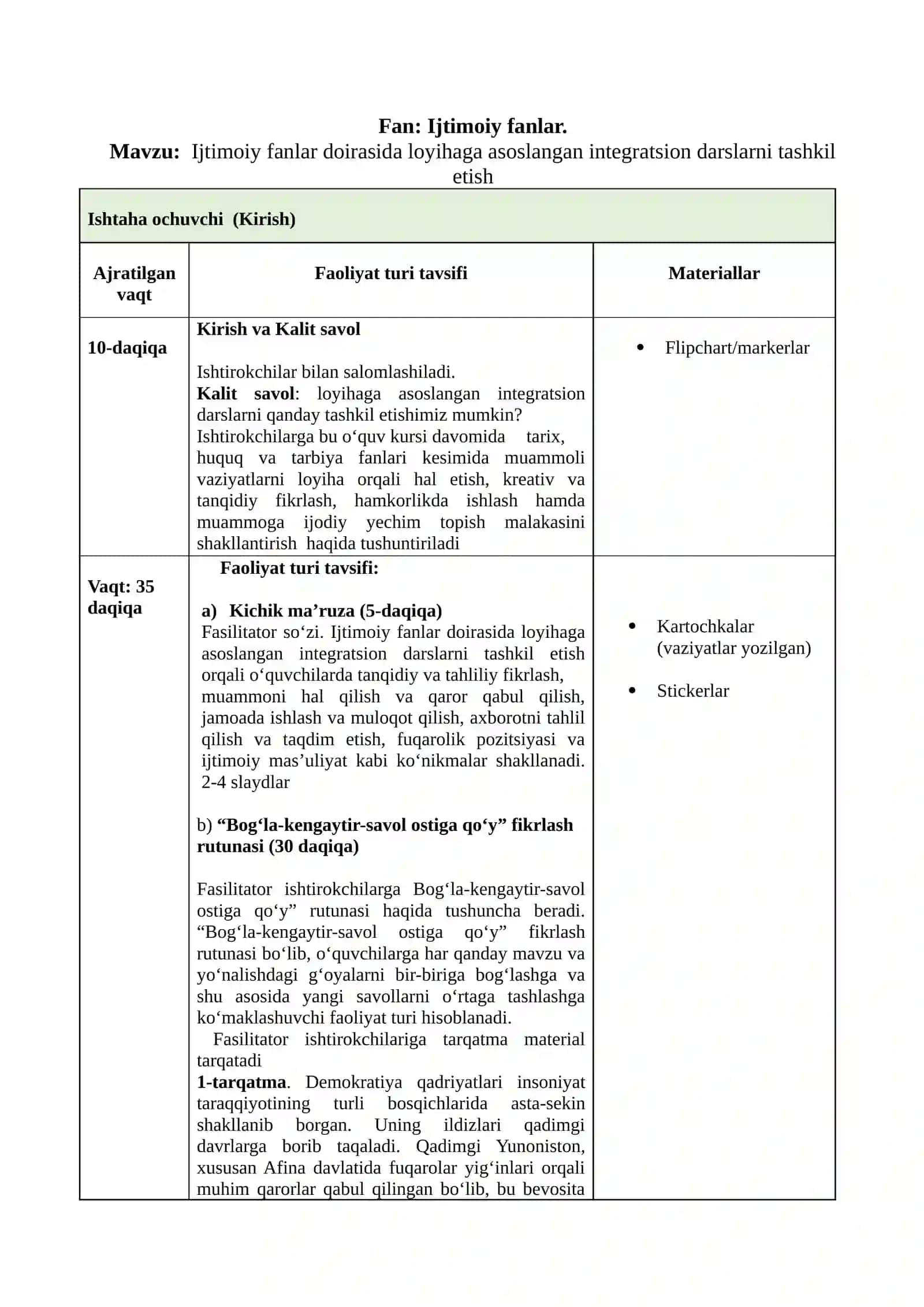 Integratsion darslarni tashkil etish 2