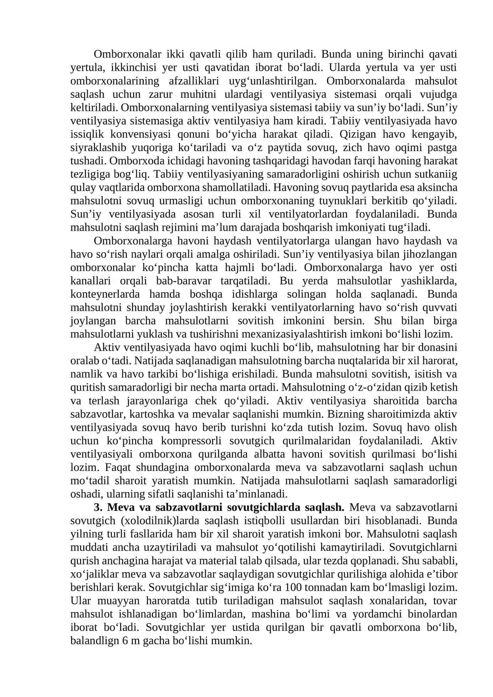 Meva va sabzavotlarni doimiy omborlarda saqlash 2