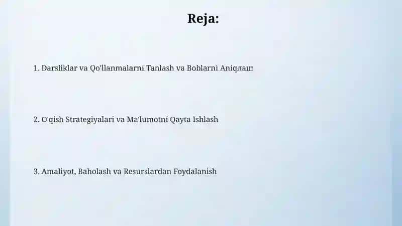 Darslik va qo‛llanmalarni tanlash va mavzularni aniqlash 2