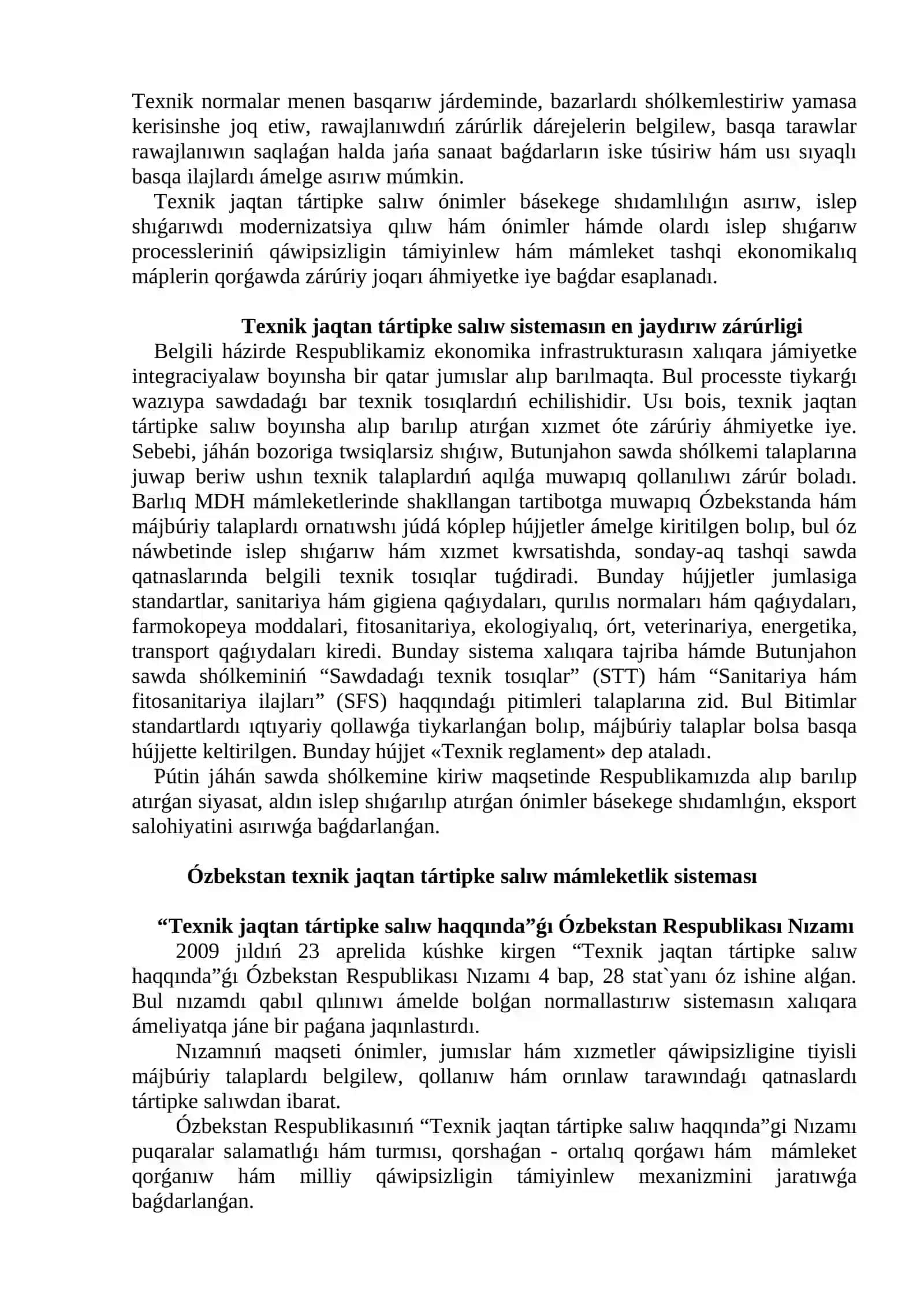 TEXNIK JAQTAN TÁRTIPKE SALÍW MÁMLEKETLIK SISTEMASÍ 2