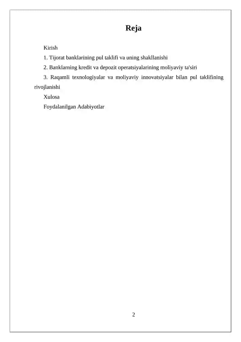 TIJORAT BANKLARI VA PULLAR TAKLIFI 2