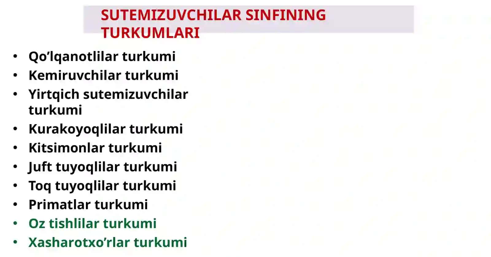SUTEMIZUVCHILAR SINFI Zoologiya 12-dars 2