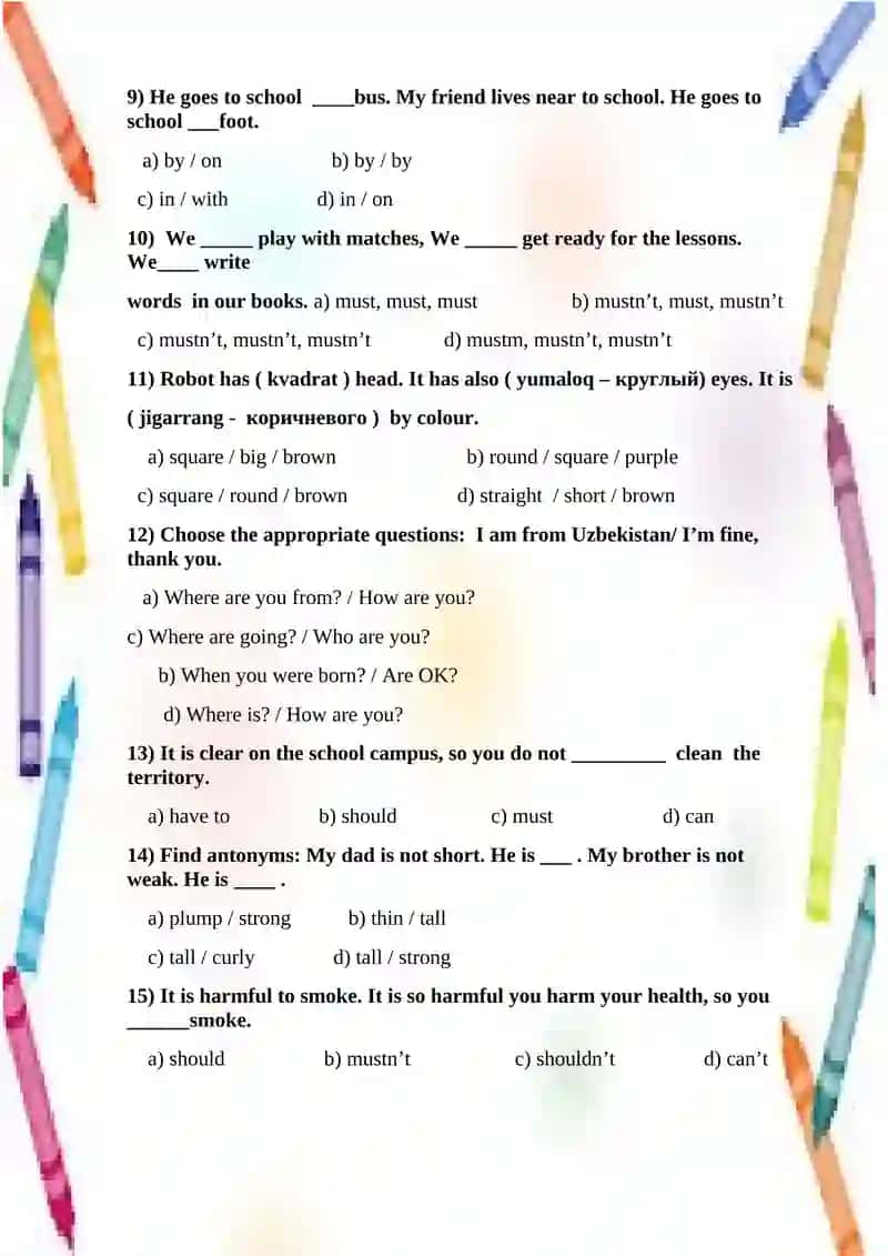 Tests for the 5th form, I term.Variant I 2