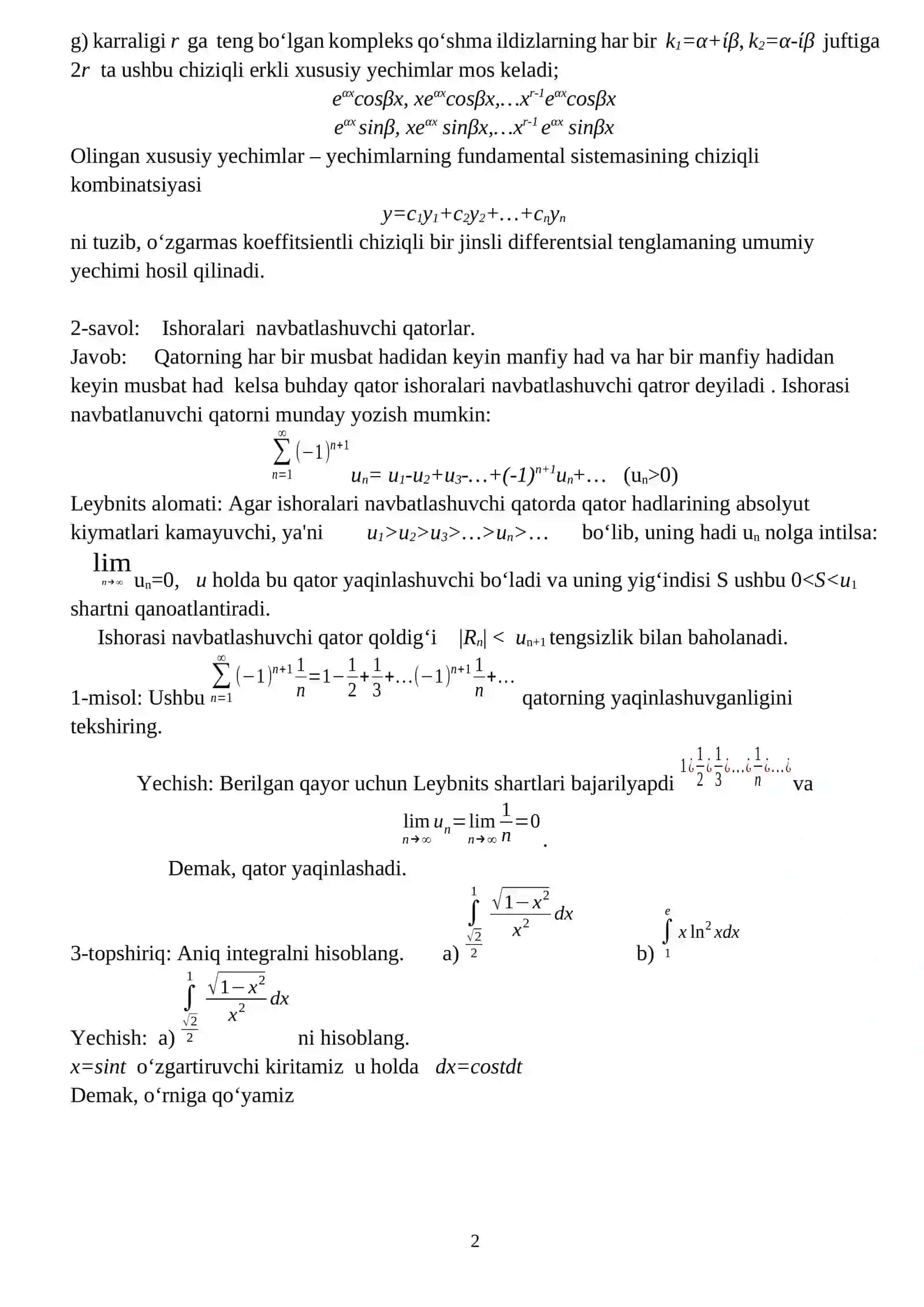 Tipik hisob ishlarni bajarish namunasi va variantlari 2