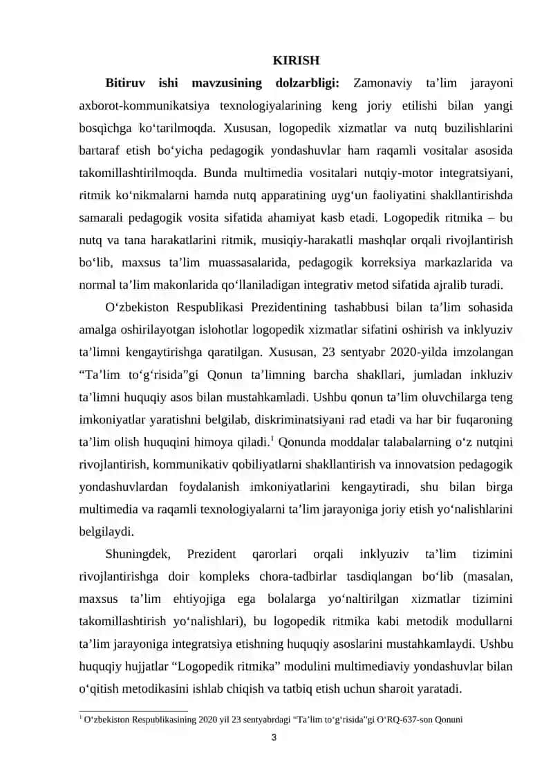 “MULTIMEDIA VOSITALARI ASOSIDA “LOGOPEDIK RITMIKA” MODULINI О‘QITISH METODIKASI” 2