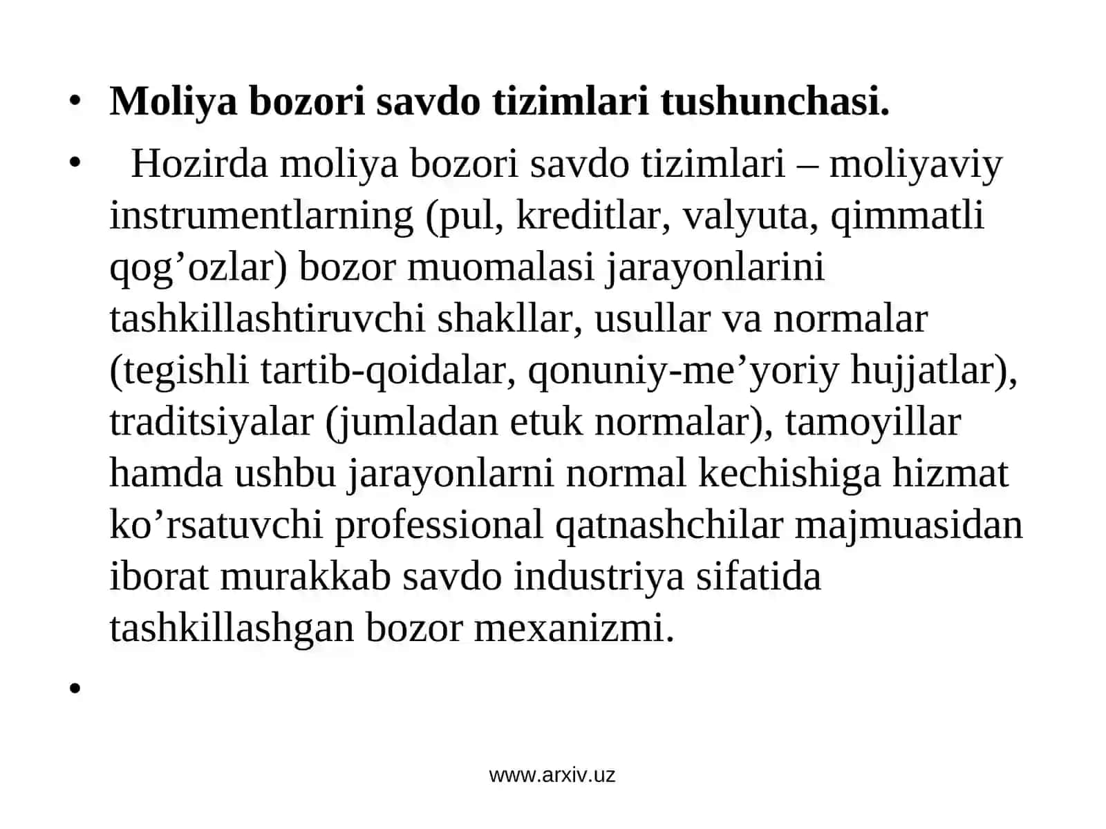 Mоliya bоzоrlarining savdo tizimlari va ularning iqtisodiyotdagi roli 2