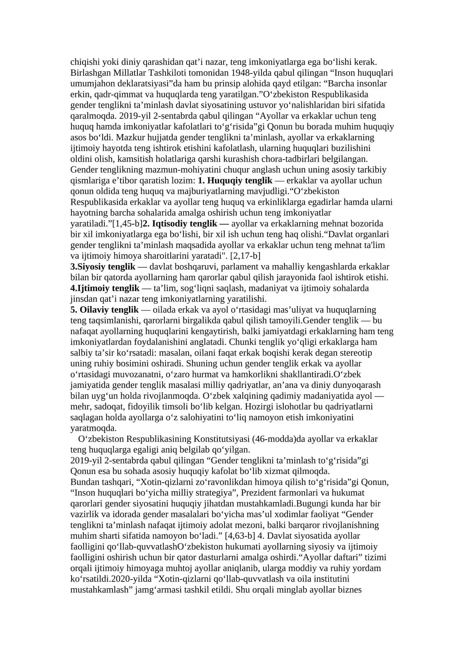 O’ZBEKISTON IJTIMOIY HAYOTIDA GENDER TENGLIK VA INSON HUQUQLARINI TA’MINLASH MASALALARI 2