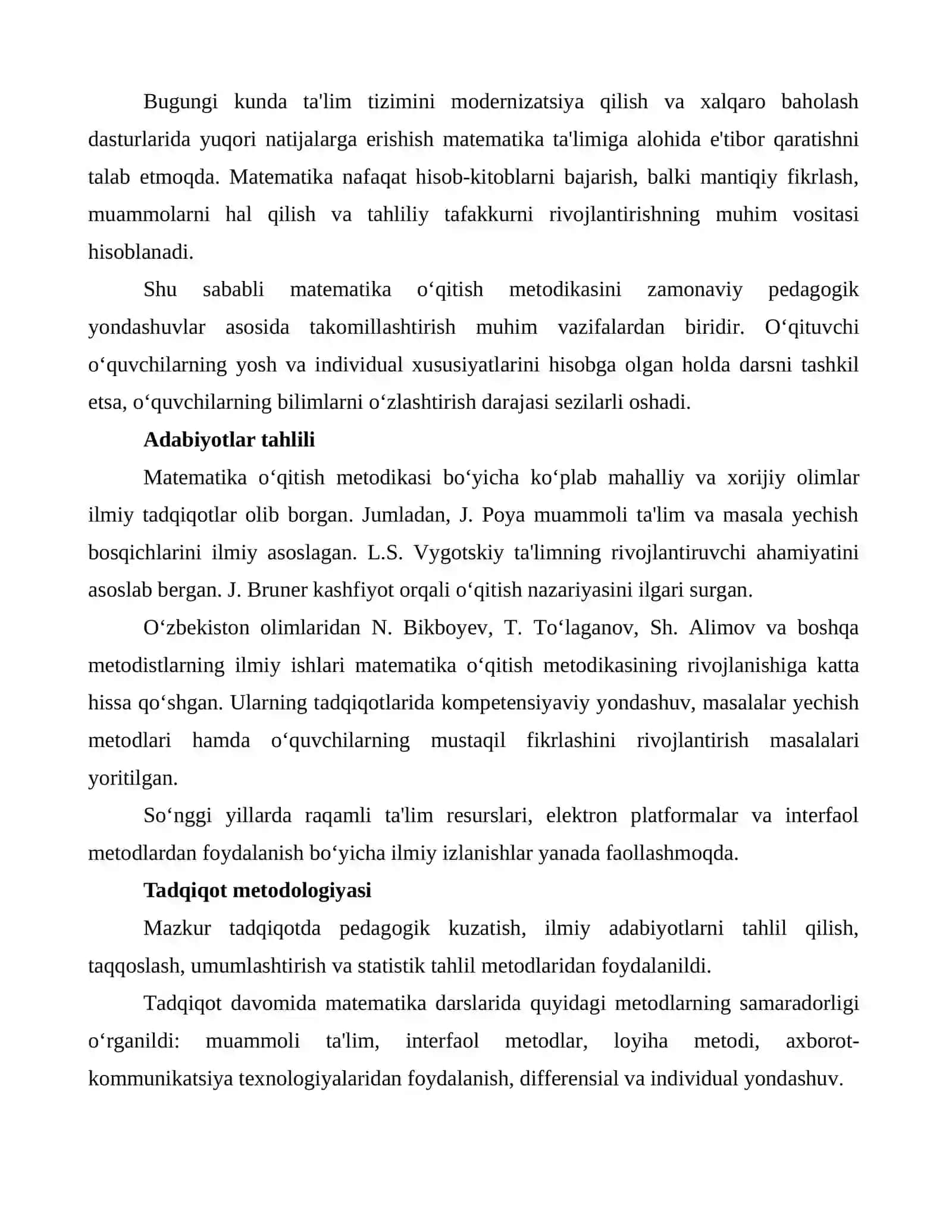 BOSHLANG‘ICH VA UMUMIY O‘RTA TA'LIMDA MATEMATIKA O‘QITISH METODIKASINI TAKOMILLASHTIRISHNING PEDAGOGIK ASOSLARI 2