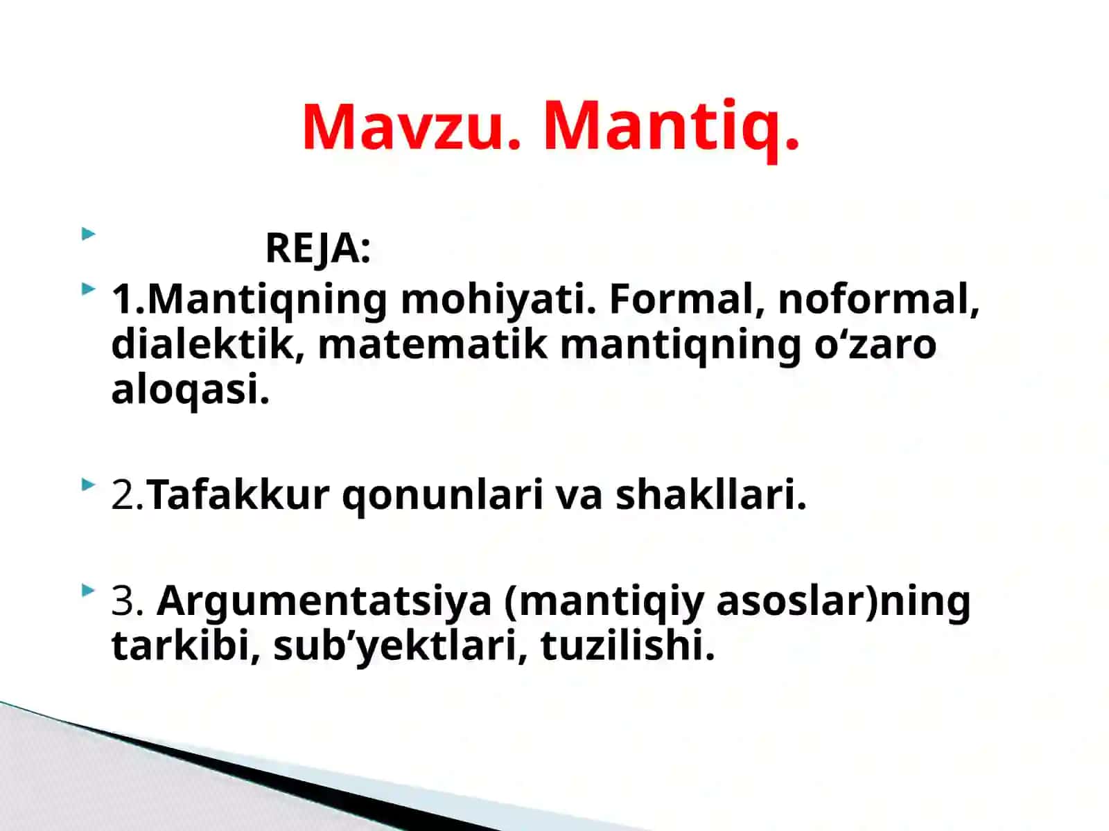 Mantiqning mohiyati va tafakkur qonunlari 2