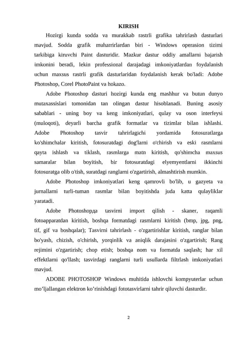 ADOBE PHOTOSHOP DASTURIDA MASKALAR, QATLAMLAR, OB'EKTLAR VA MATN BILASH ISHLASH KO’NIKMASINI SHAKLLANTIRISH 2