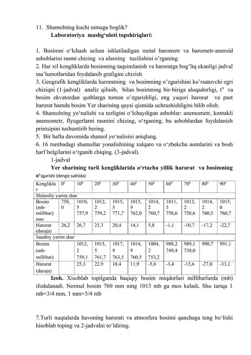 Laboratoriya ishi. Mavzu: Atmosfera bosimi va shamol. 2