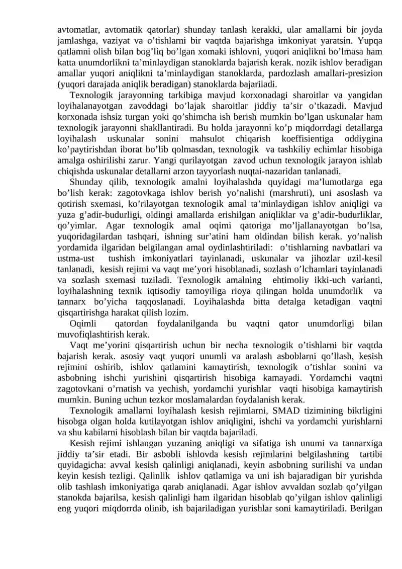 Texnologik jarayonlarni loyihalash 2