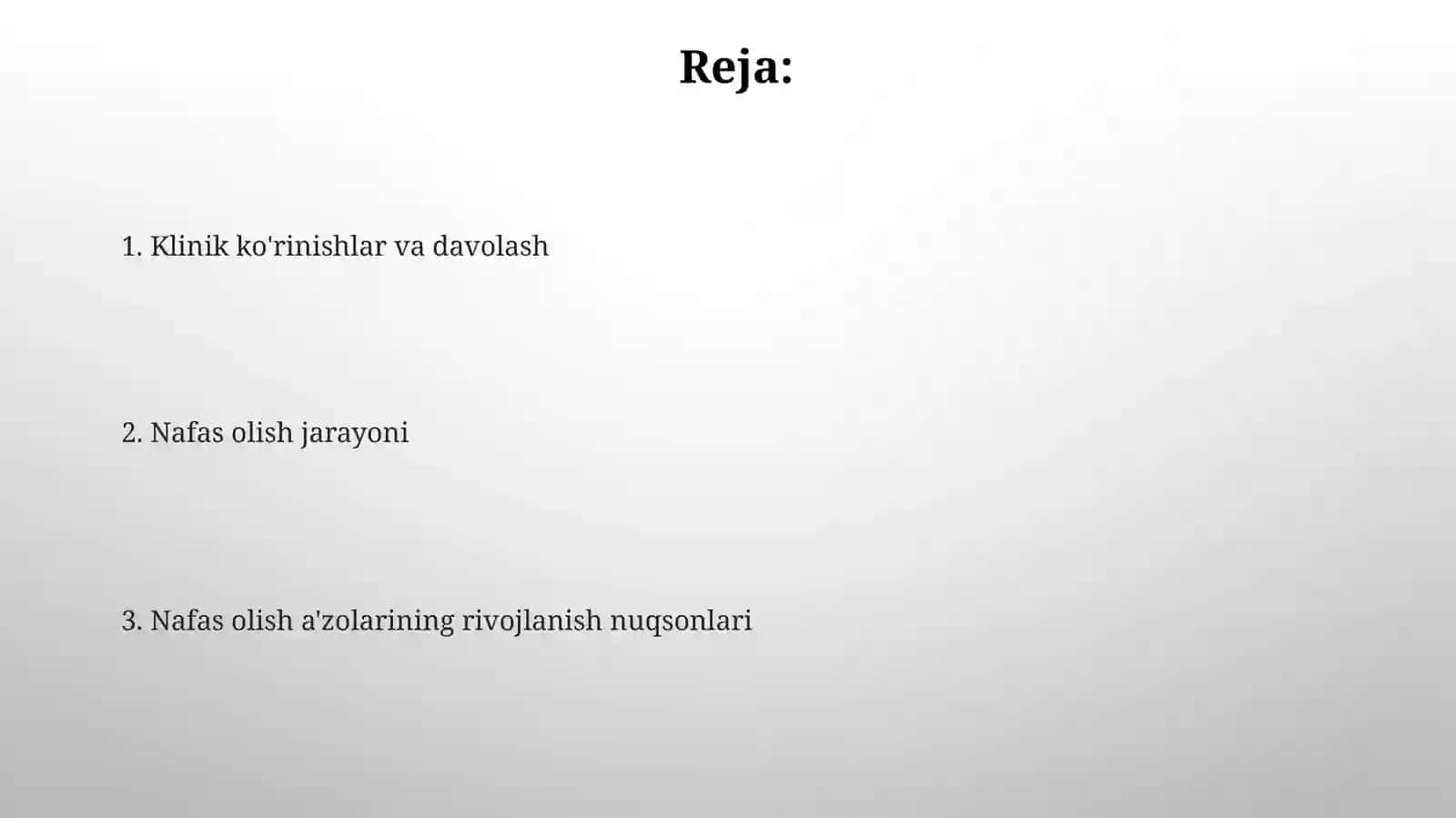 Nafasolish jarayoni. Nafas a'zolarining rivojlanish nuqsonlari 2