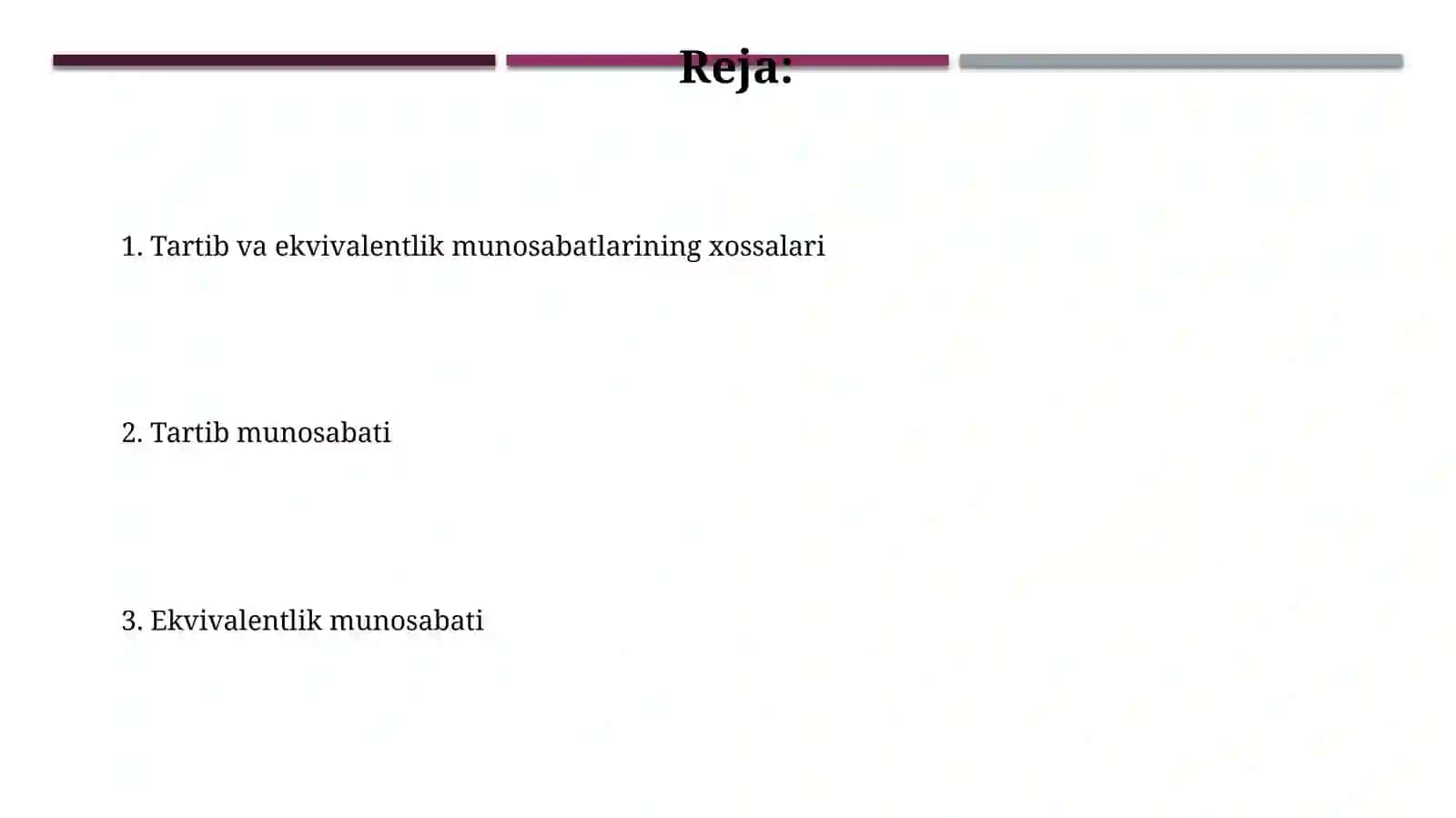 Tartib va ekvivalentlik munisabati 2