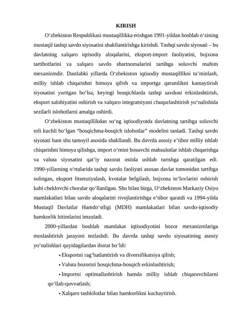 O‘ZBEKISTONNING TASHQI SAVDO SIYOSATI EVOLYUTSIYASI 2