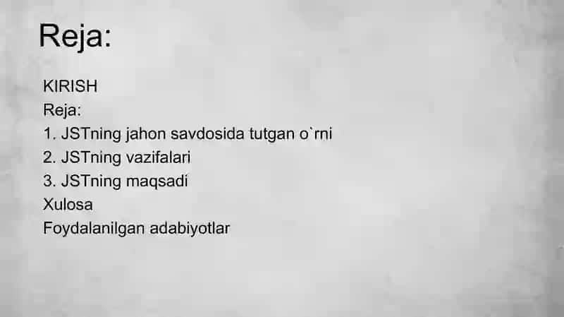 Jahon savdo tashkilotining jahon savdosidagi tutgan o`rni, maqsad va vazifalari 2