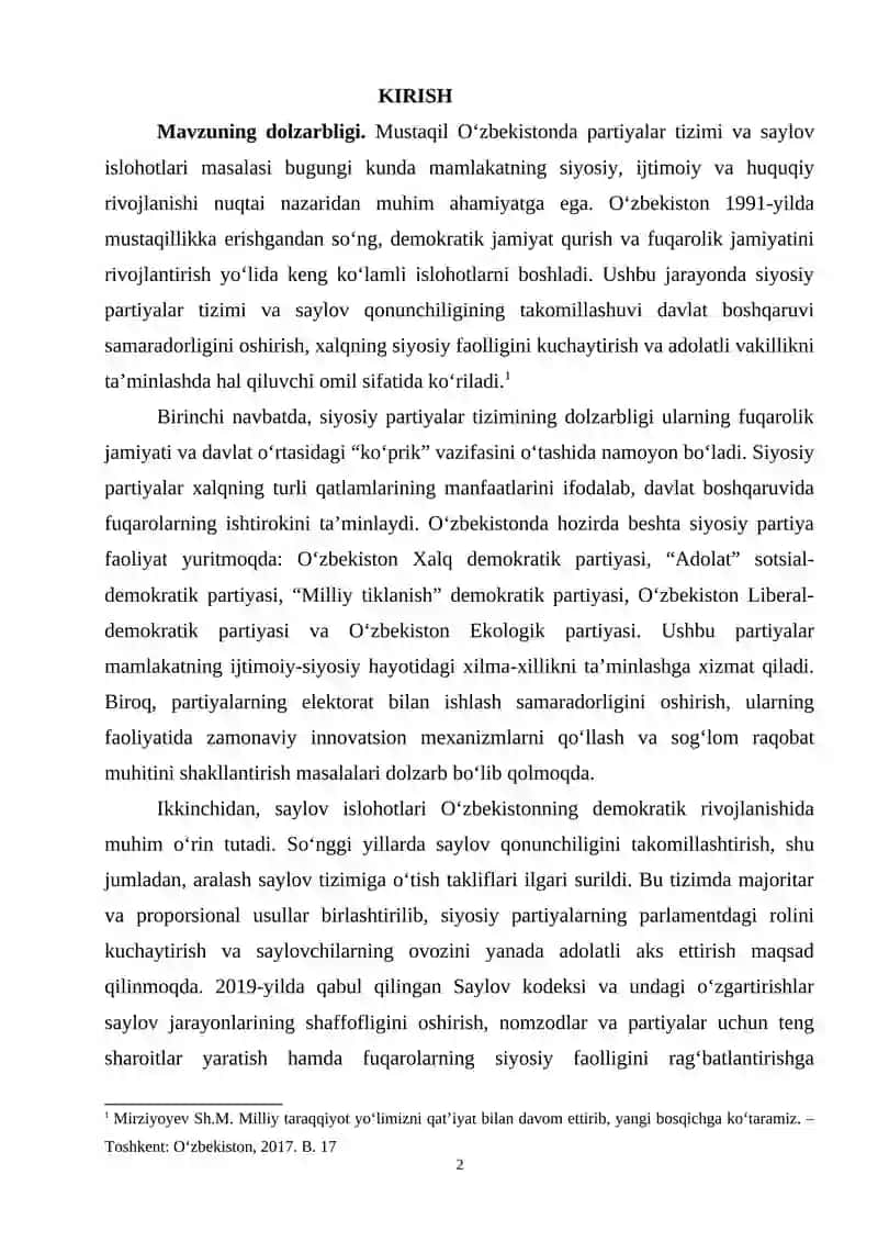 Mustaqil O‘zbekistonda Siyosiy Partiyalar Tizimi va Saylov Islohotlari 2
