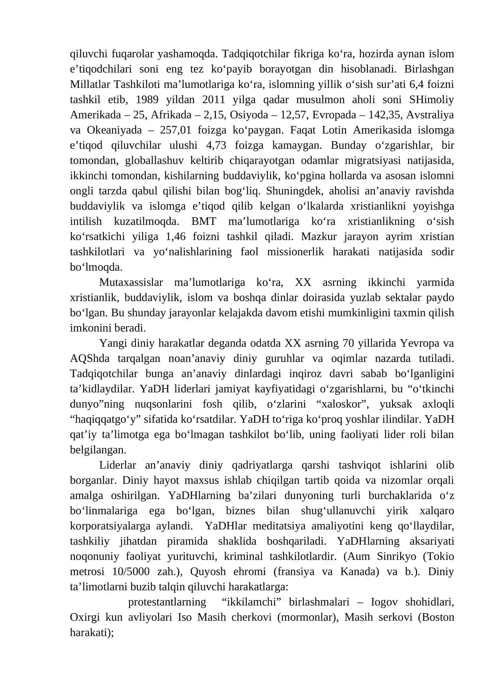 10-mavzu: ZAMONAVIY DINIY HARAKATLAR VA SEKTALAR 2