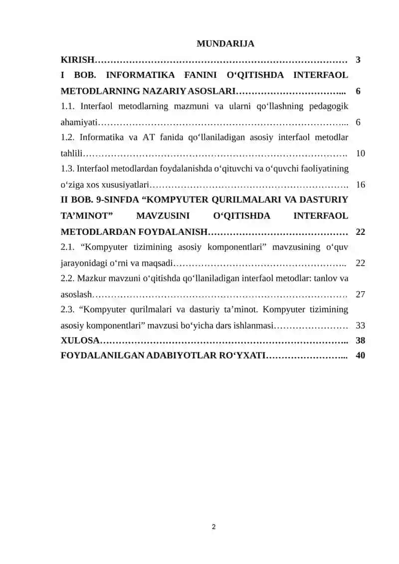 Umumiy orta talim maktablarining 9-sinfida Informatika va AT fanidan “Kompyuter qurilmalari va dasturiy taʼminot. Kompyuter tizimining asosiy komponentlari” 2