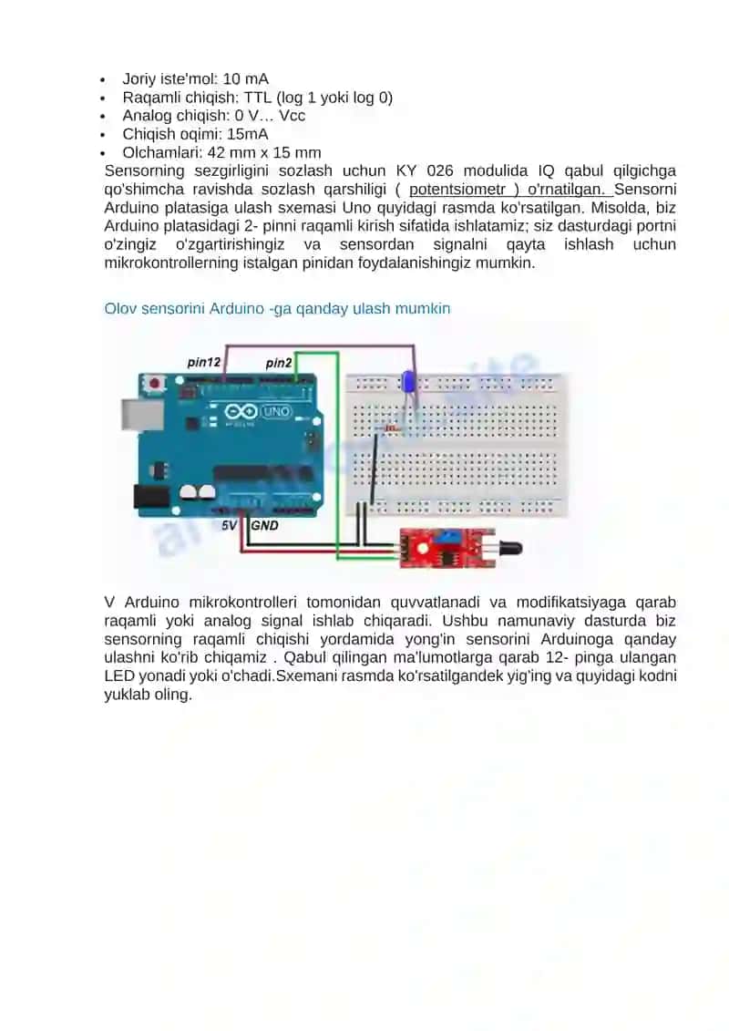 Yong’in datchigi Arduino ulanishi (KY-026) 2