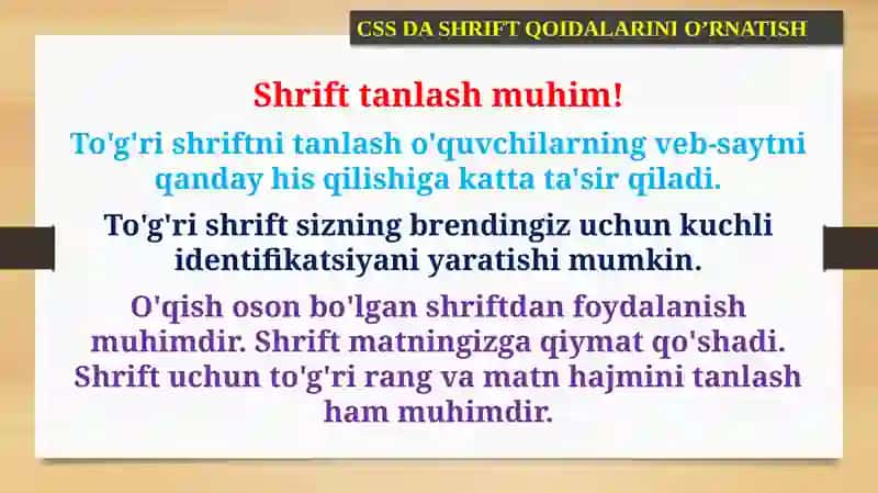 CSS da shrift qoidalarini o'rnatish 2