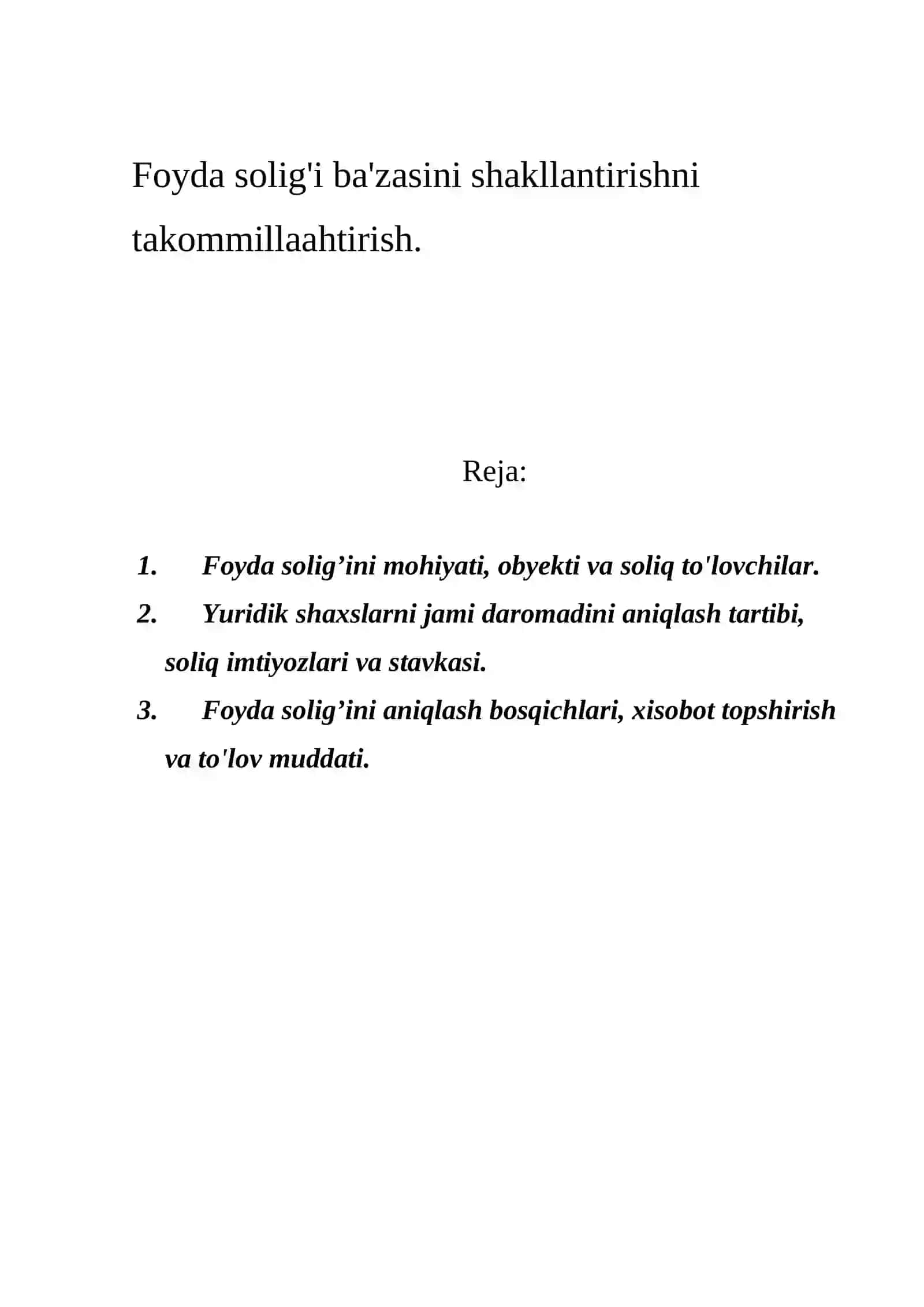 Foyda solig'i ba'zasini shakllantirishni takommillaahtirish 2