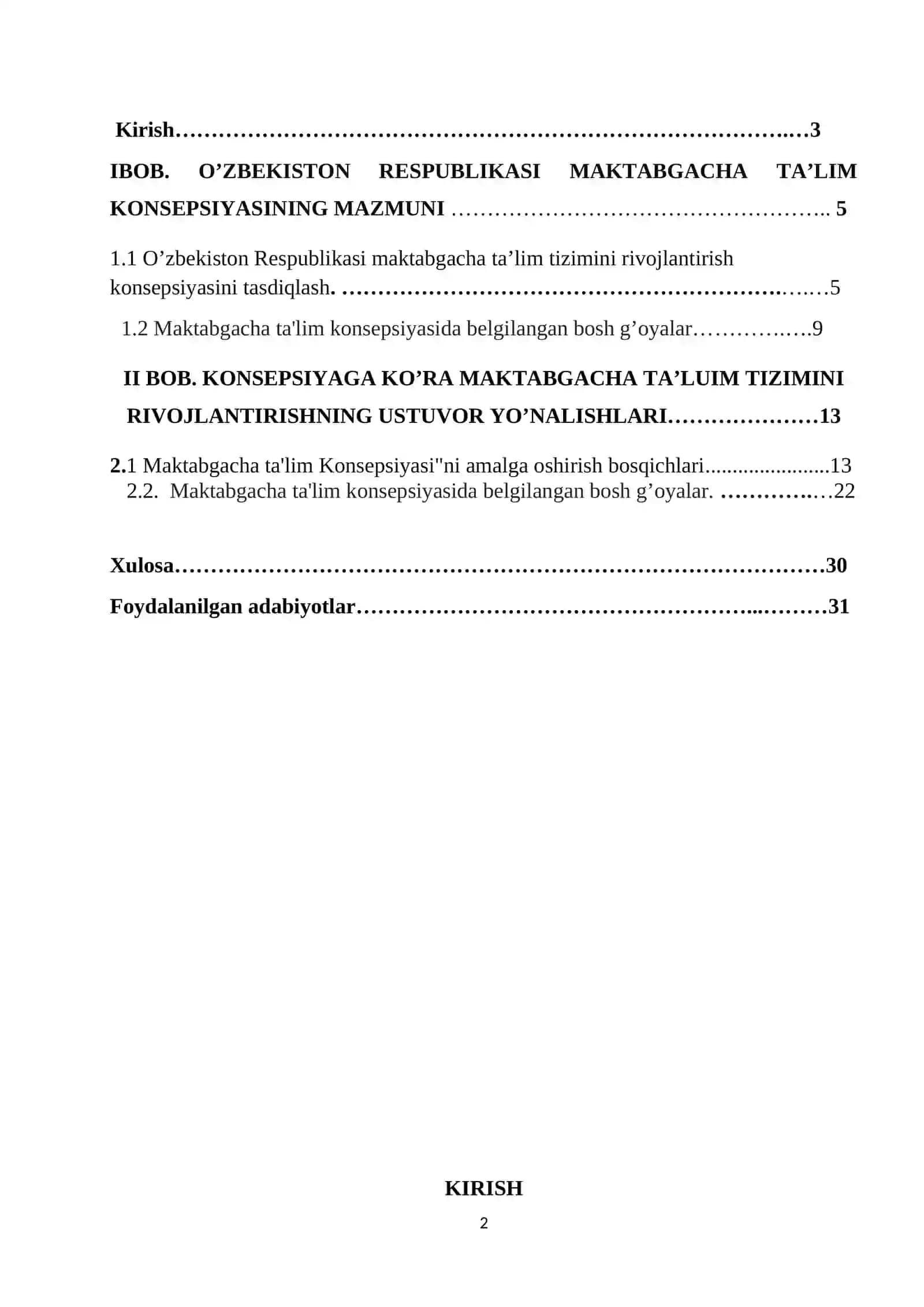 O’zbekiston Respublikasi maktabgacha ta’lim komsepsiyasining mazmuni 2