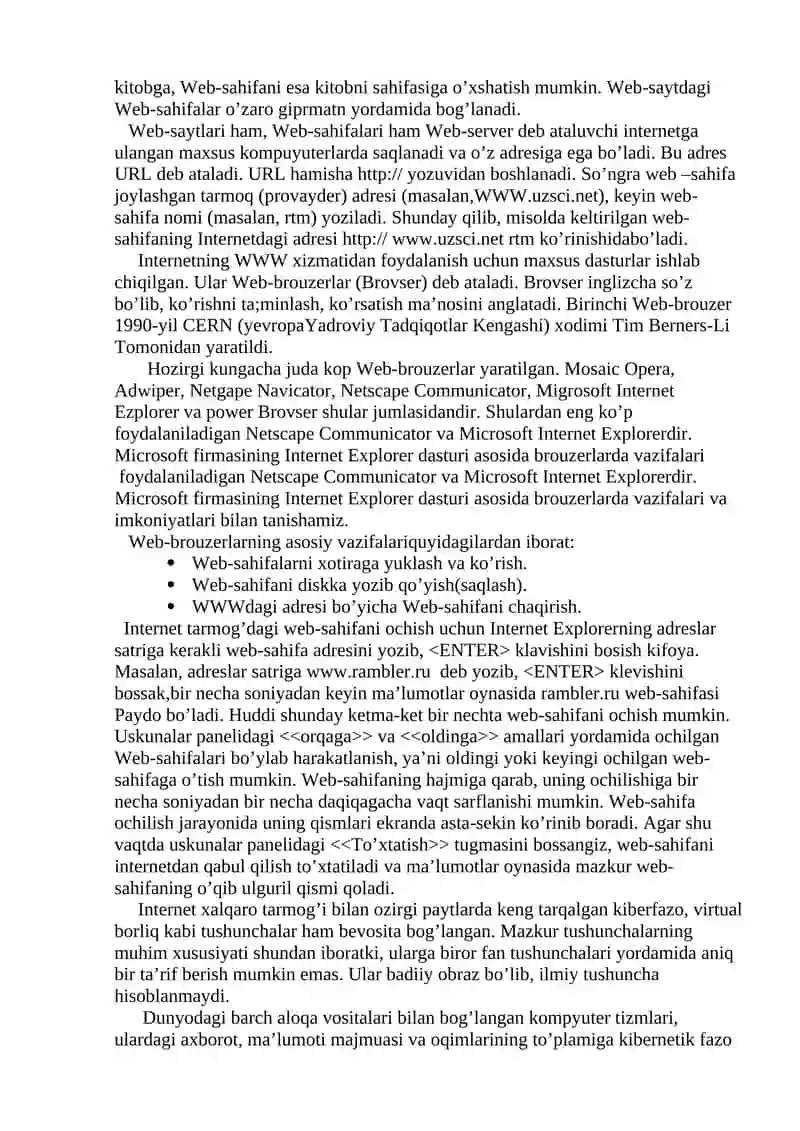 INTERNET-XALQARO KOMPYUTER TARMOG’I 2