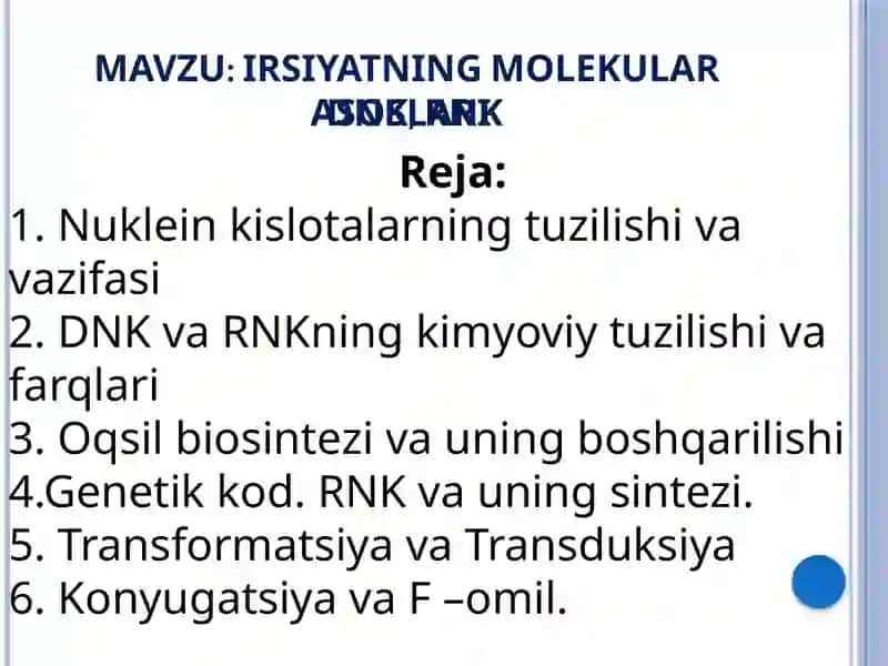 FAN:TIBBIY BIOLOGIYA.UMUMIY GENETIKA3-MA’RUZA MASHG’ULOTI 2