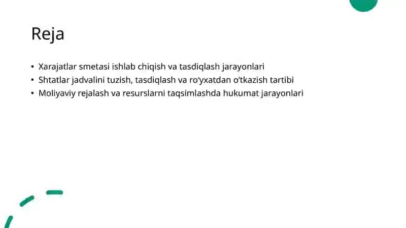 Xarajatlar smetasi va shtatlar jadvalini tuzish, tasdiqlash va ro‘yхatdan o‘tkazish 2