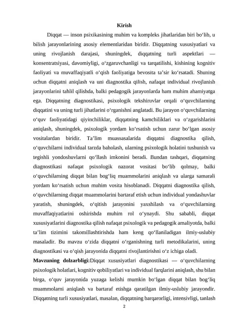 DIQQAT XUSUSIYATLARI DIAGNOSTIKASI 2