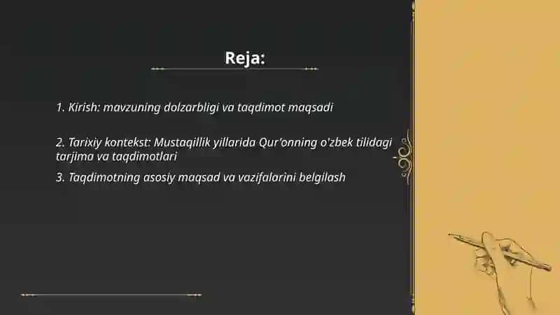 Mustaqillik yillarida Qur'onning o'zbek tiliga taqdimot tayyorlash 2