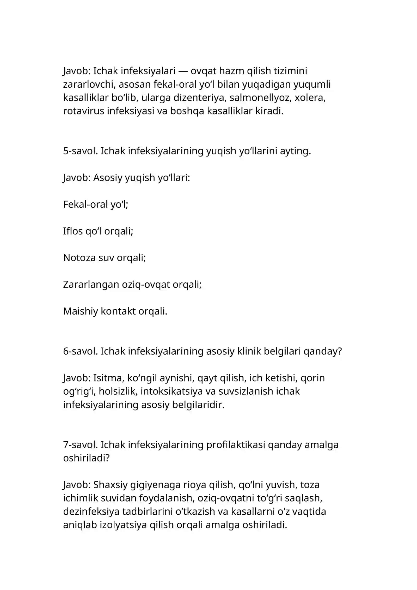 Tibbiyot Texnikumini Imtiyozli Tamomlagan Bitiruvchilar uchun Oliy Ta'lim Muassasalariga Kirish Suhbati Savollari va Mukammal Namunaviy Javoblar 2