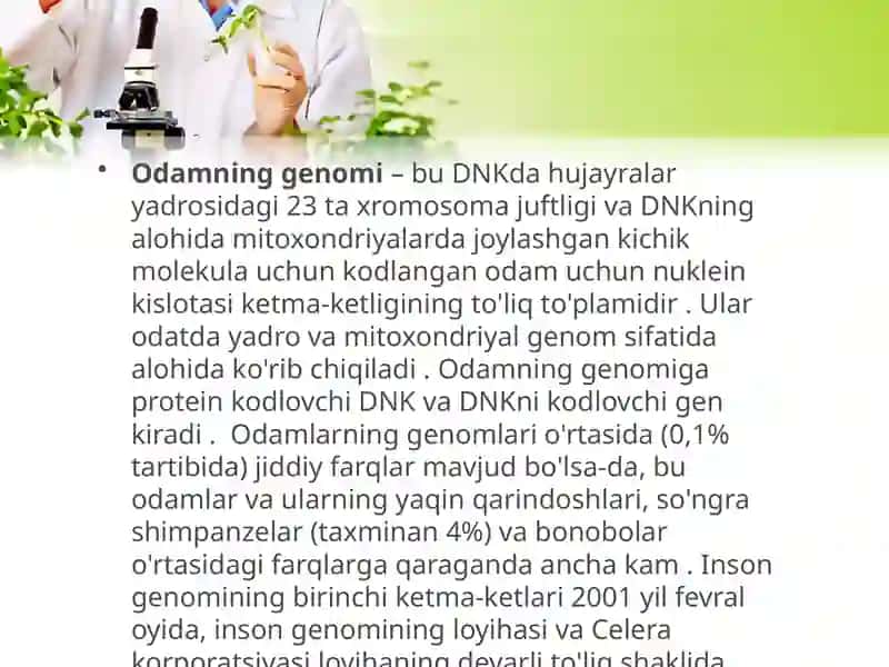 Biologiyata’limyo’nalishitalabasininggenetikavagenomikafanidantayyorlagantaqdimot 2
