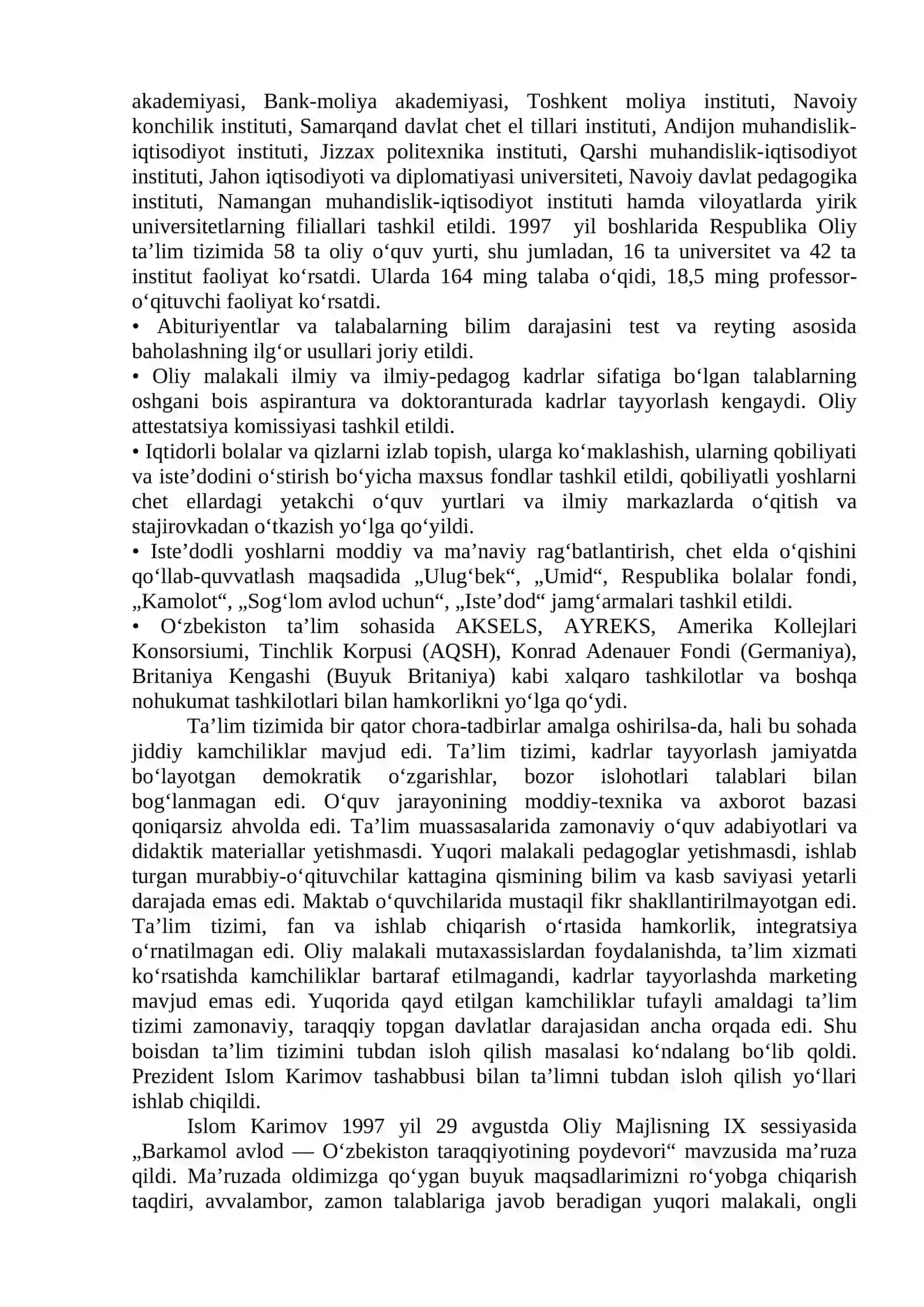 O‘ZBEKISTON RESPUBLIKASIDA TA’LIM SOHASIDA AMALGA OSHIRILGAN ISLOHOTLAR 2
