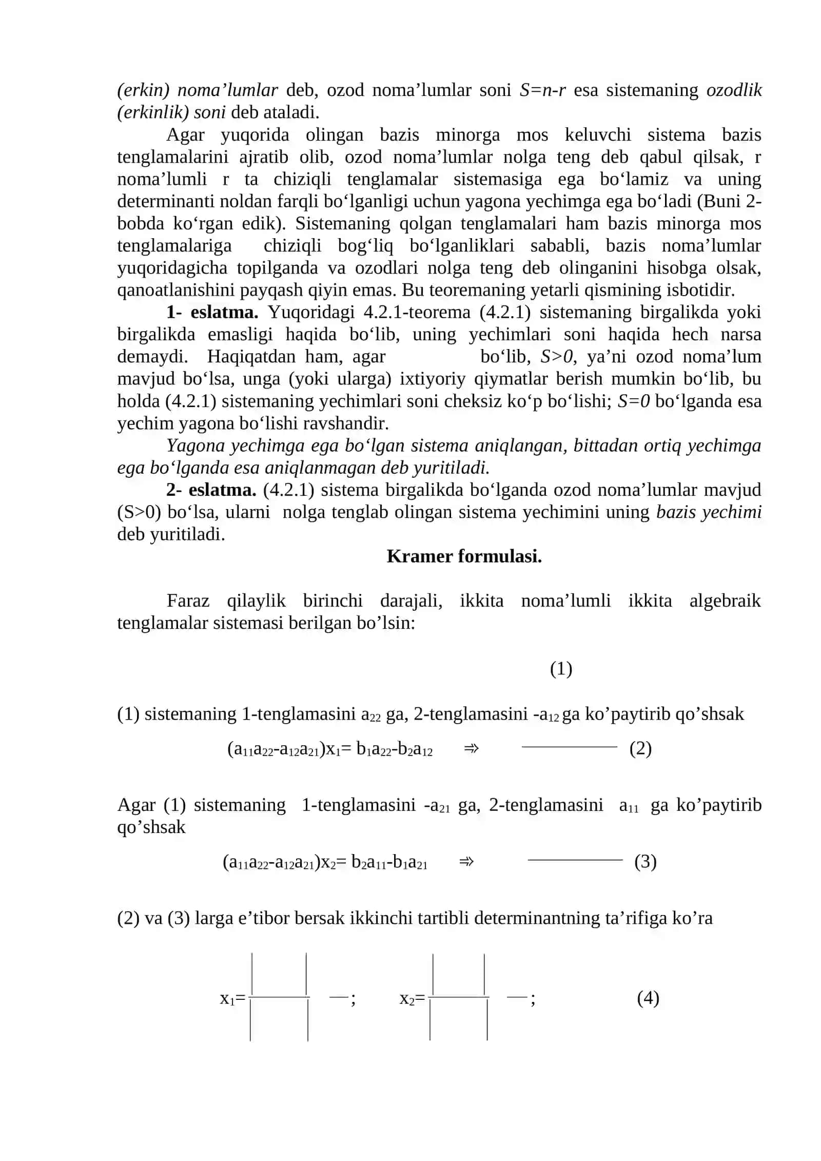 Chiziqli algebraik tenglamalar sistemasi va uning yechimi 2
