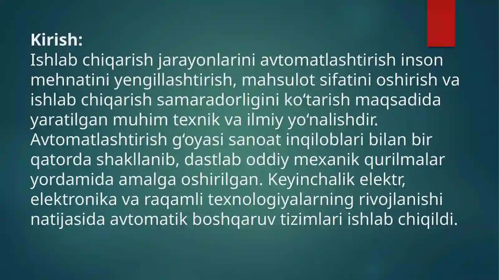 Ishlab chiqarish jarayonlarini avtamatlashtirishning rivojlanish tarixi 2