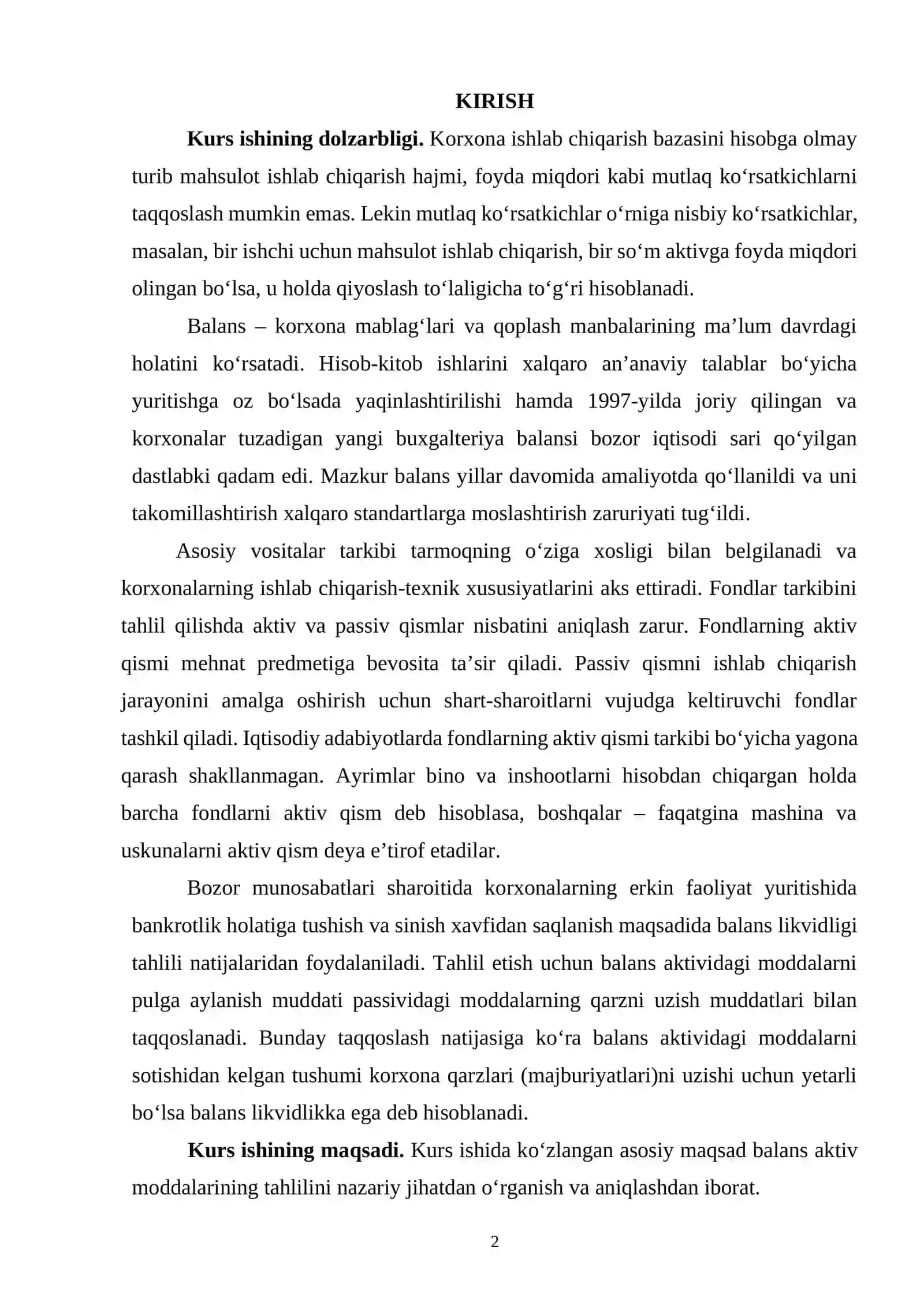 BALANS AKTIV MODDALARINING TAHLILI 2