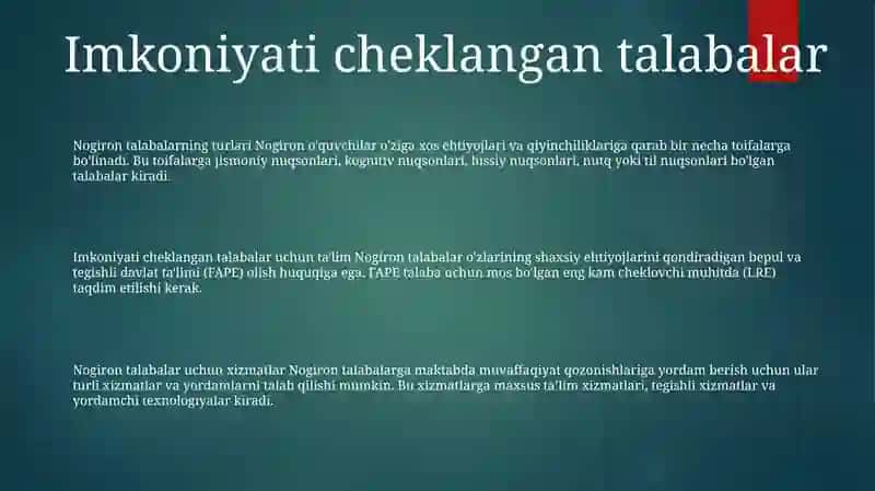 Alohida Yordamga Muhtoj Bolalar Toifalari 2